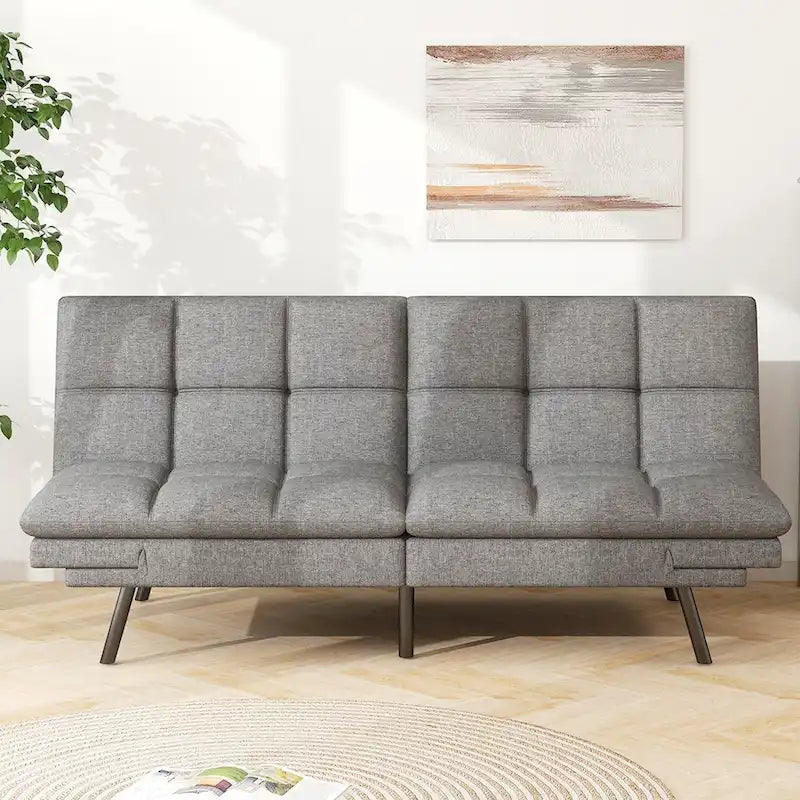 Canapé-lit futon en mousse à mémoire de forme, revêtement en similicuir, accoudoirs inclinables et réglables, idéal pour les petits espaces, gris.