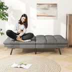 Canapé-lit futon en mousse à mémoire de forme, revêtement en similicuir, accoudoirs inclinables et réglables, idéal pour les petits espaces, gris.
