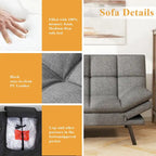 Canapé-lit futon en mousse à mémoire de forme, revêtement en similicuir, accoudoirs inclinables et réglables, idéal pour les petits espaces, gris.