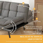 Canapé-lit futon en mousse à mémoire de forme, revêtement en similicuir, accoudoirs inclinables et réglables, idéal pour les petits espaces, gris.