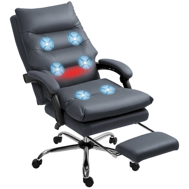 Fauteuil de bureau massant inclinable chauffant à vibrations en microfibre Vinsetto