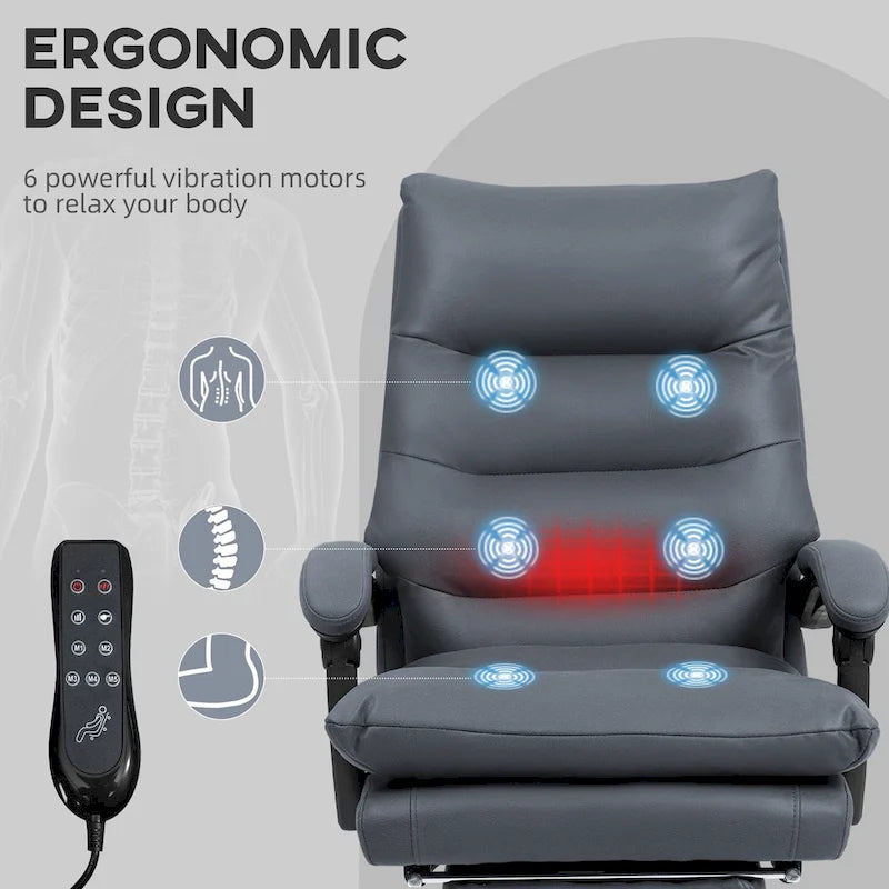 Fauteuil de bureau massant inclinable chauffant à vibrations en microfibre Vinsetto