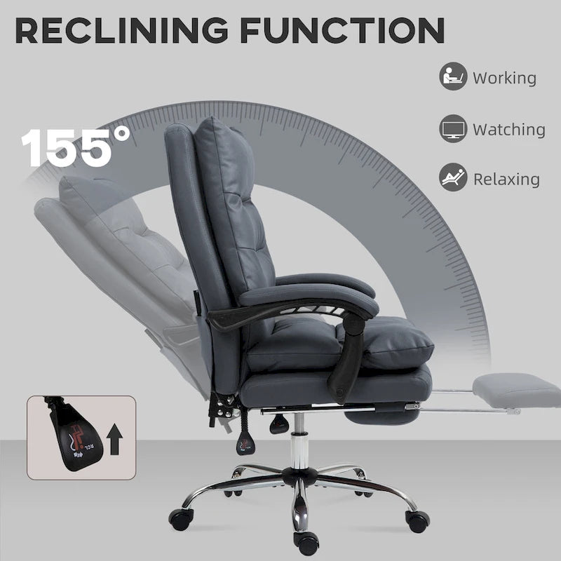 Fauteuil de bureau massant inclinable chauffant à vibrations en microfibre Vinsetto