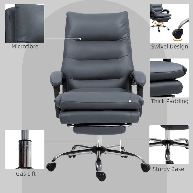 Fauteuil de bureau massant inclinable chauffant à vibrations en microfibre Vinsetto