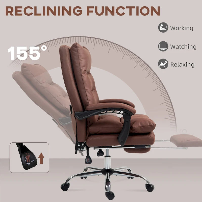 Fauteuil de bureau massant inclinable chauffant à vibrations en microfibre Vinsetto