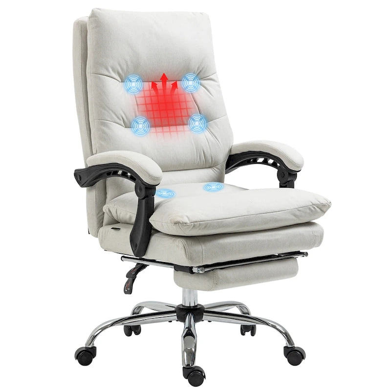Fauteuil de bureau massant inclinable chauffant à vibrations en microfibre Vinsetto