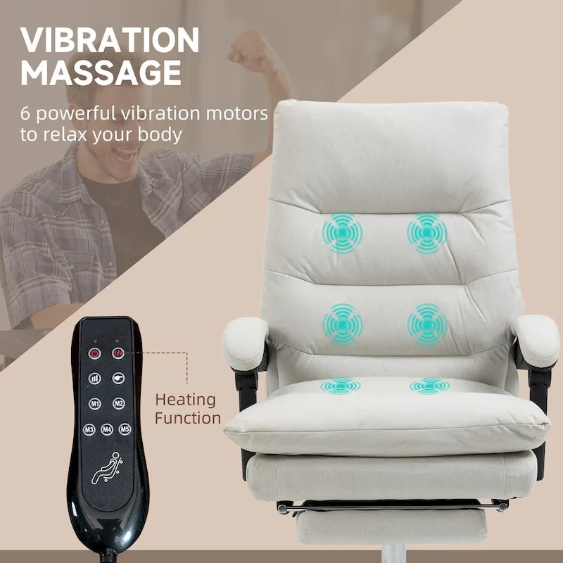 Fauteuil de bureau massant inclinable chauffant à vibrations en microfibre Vinsetto
