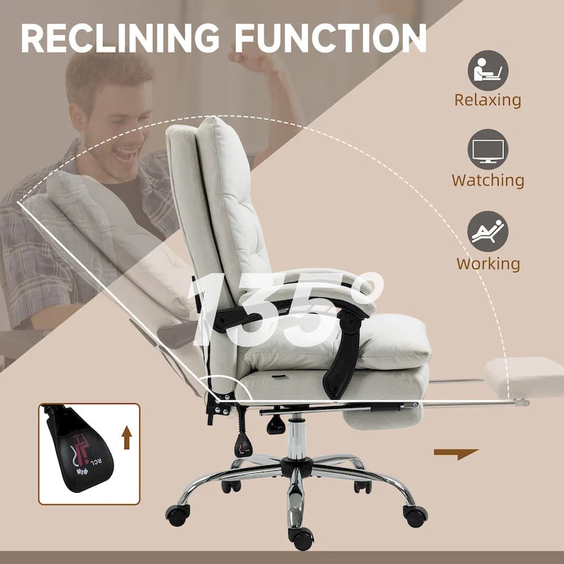 Fauteuil de bureau massant inclinable chauffant à vibrations en microfibre Vinsetto