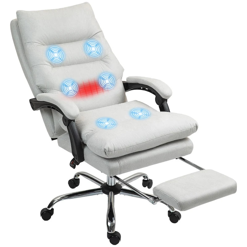 Fauteuil de bureau massant inclinable chauffant à vibrations en microfibre Vinsetto