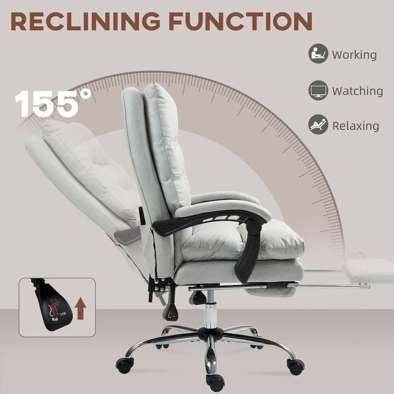 Fauteuil de bureau massant inclinable chauffant à vibrations en microfibre Vinsetto