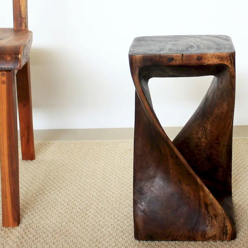 Tabouret Haussmann Original Wood Twist 10 x 10 x 18 po, finition huile moka - 10 x 10 x 18