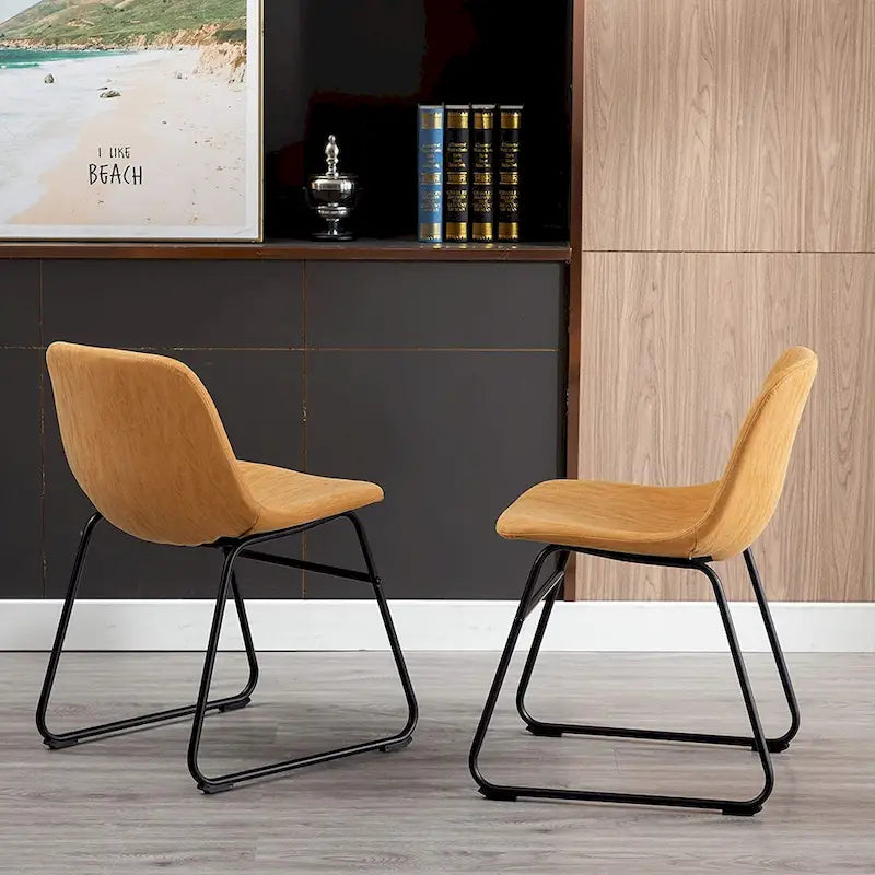 Chaises de salle à manger modernes en similicuir avec structure en métal (lot de 2) - Résistantes à l'eau