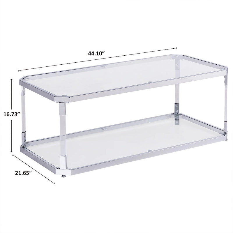 Table basse chromée, table basse en verre avec étagère