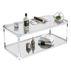 Table basse chromée, table basse en verre avec étagère