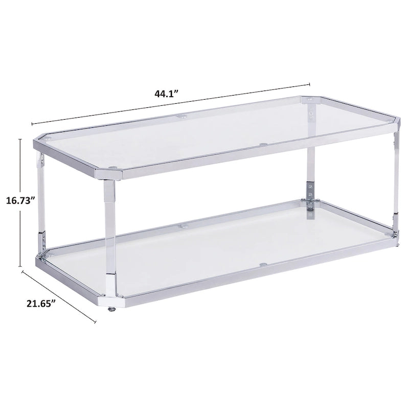 Table basse chromée, table basse en verre avec étagère