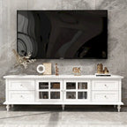 Meuble TV blanc moderne avec portes vitrées et tiroirs - Console multimédia - 70,9