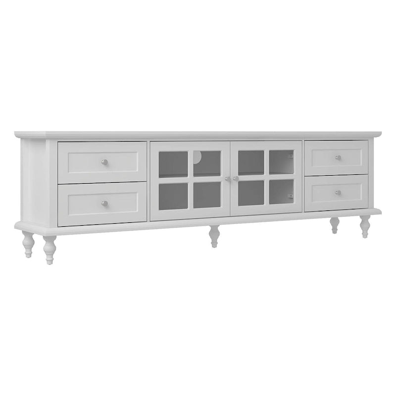 Meuble TV blanc moderne avec portes vitrées et tiroirs - Console multimédia - 70,9