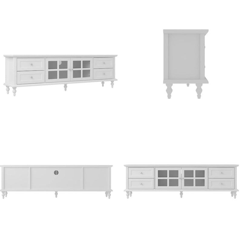 Meuble TV blanc moderne avec portes vitrées et tiroirs - Console multimédia - 70,9