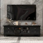 Meuble TV blanc moderne avec portes vitrées et tiroirs - Console multimédia - 70,9