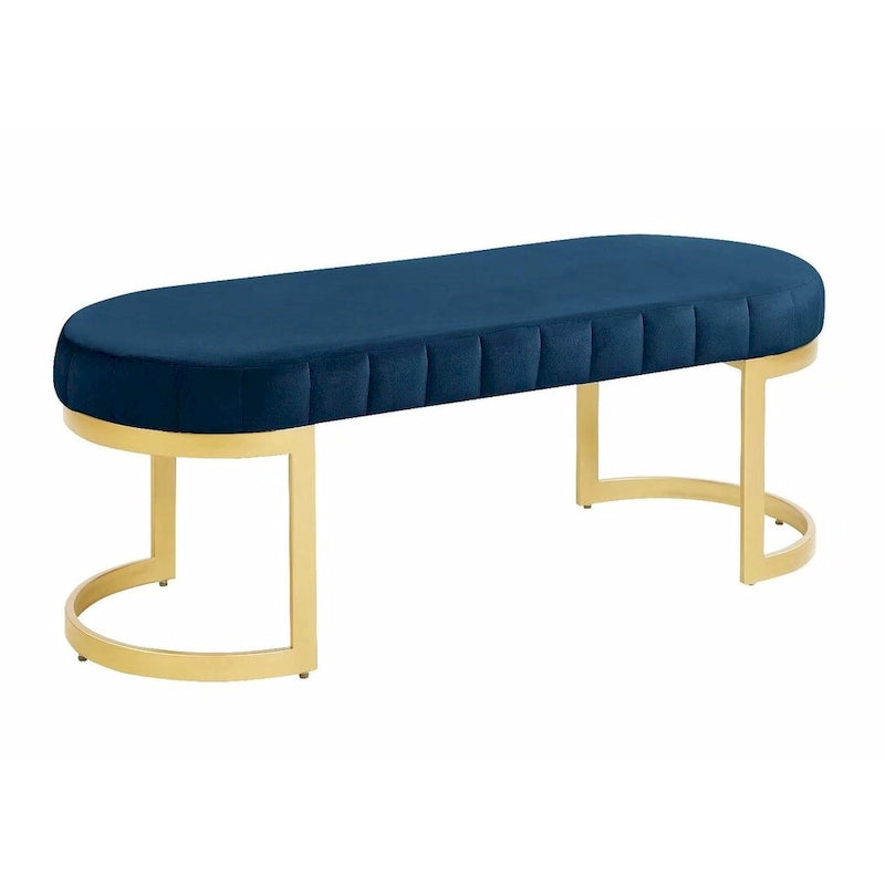 Banc contemporain Morden Fort, assise en velours capitonné avec pieds en métal, idéal pour l'entrée, la chambre ou le salon.