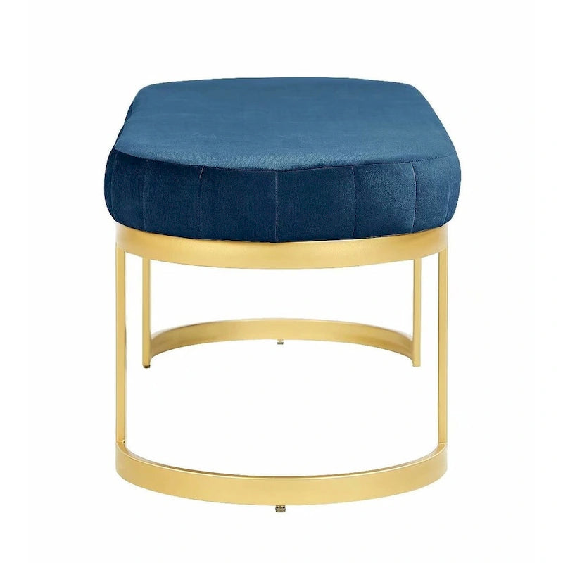 Banc contemporain Morden Fort, assise en velours capitonné avec pieds en métal, idéal pour l'entrée, la chambre ou le salon.