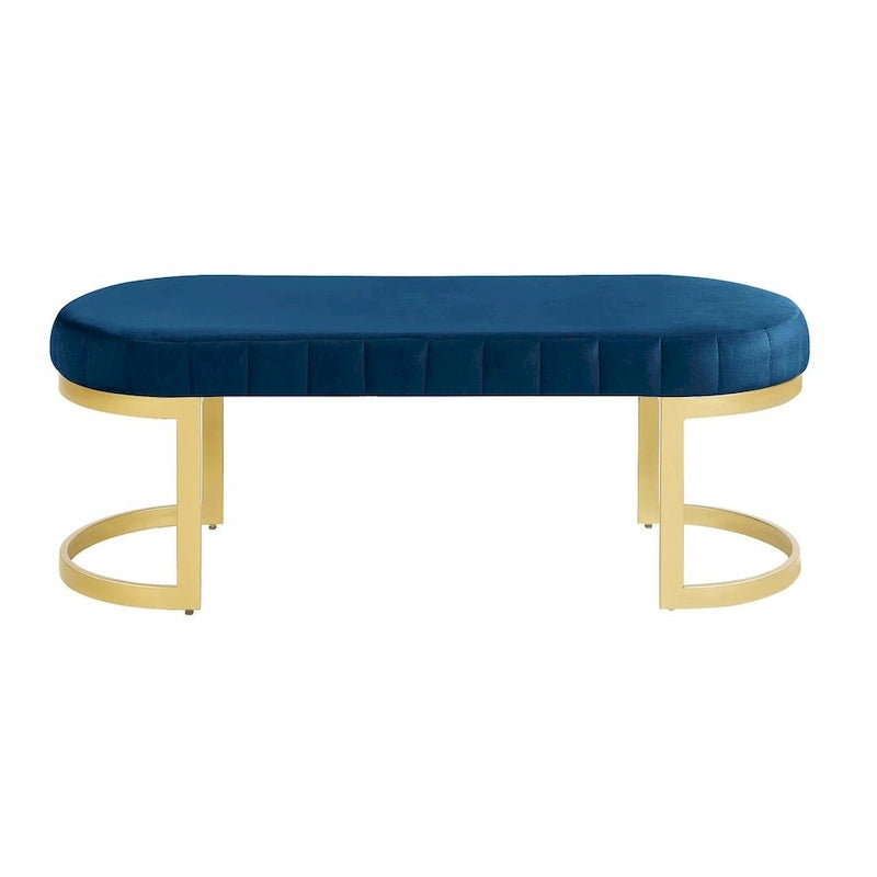 Banc contemporain Morden Fort, assise en velours capitonné avec pieds en métal, idéal pour l'entrée, la chambre ou le salon.
