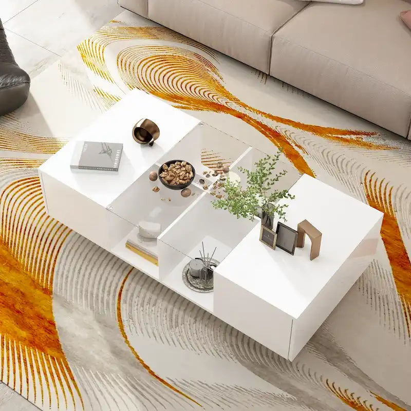 Table basse de rangement, finition brillante, éclairage LED, style cocktail - 47,4 W