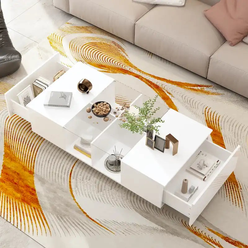 Table basse de rangement, finition brillante, éclairage LED, style cocktail - 47,4 W