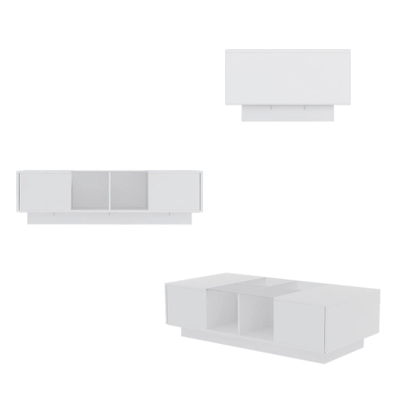 Table basse de rangement, finition brillante, éclairage LED, style cocktail - 47,4 W