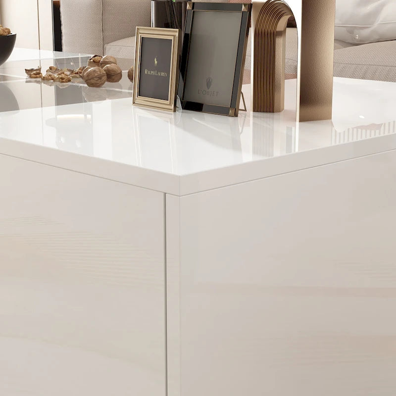 Table basse de rangement, finition brillante, éclairage LED, style cocktail - 47,4 W