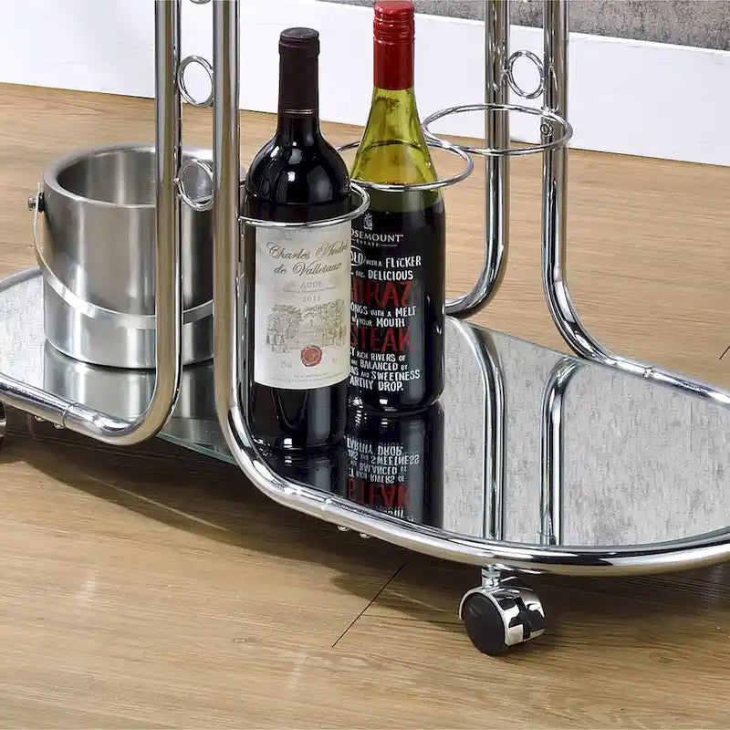 Chariot de service moderne Daxton à plateau en verre chromé et roulettes, par Furniture of America