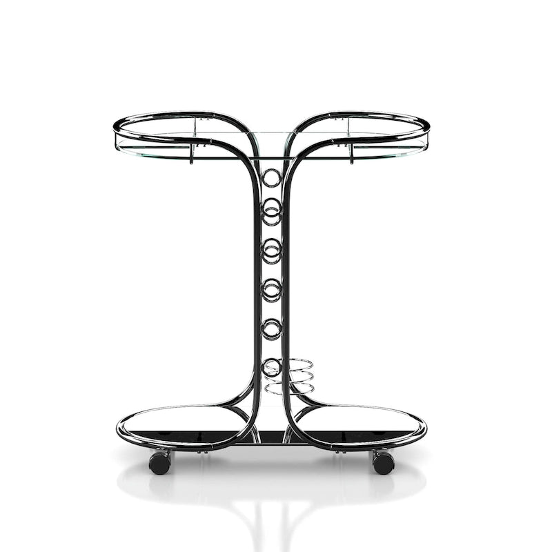 Chariot de service moderne Daxton à plateau en verre chromé et roulettes, par Furniture of America