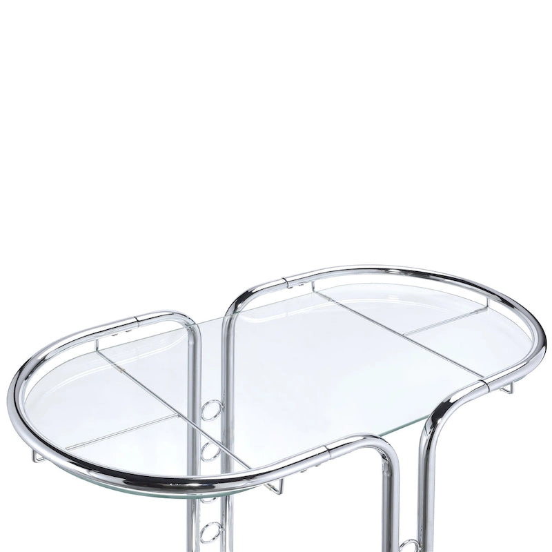 Chariot de service moderne Daxton à plateau en verre chromé et roulettes, par Furniture of America