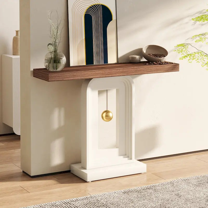 Console moderne à piètement géométrique, table d'appoint étroite de 100 cm (39,4 pouces) avec décor doré, idéale pour le salon, l'entrée ou le couloir.