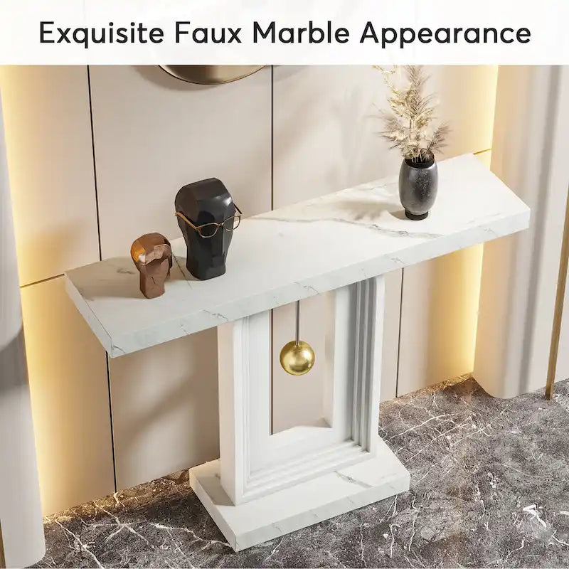 Console moderne à piètement géométrique, table d'appoint étroite de 100 cm (39,4 pouces) avec décor doré, idéale pour le salon, l'entrée ou le couloir.