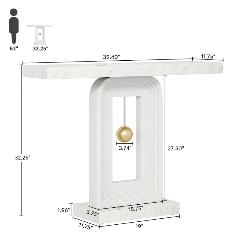 Console moderne à piètement géométrique, table d'appoint étroite de 100 cm (39,4 pouces) avec décor doré, idéale pour le salon, l'entrée ou le couloir.