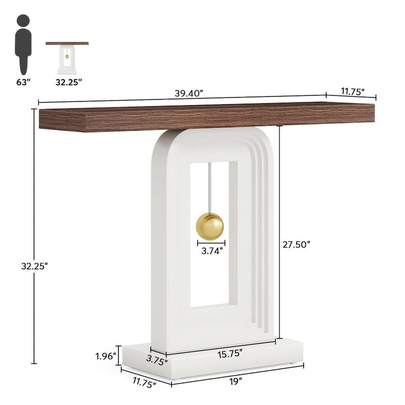 Console moderne à piètement géométrique, table d'appoint étroite de 100 cm (39,4 pouces) avec décor doré, idéale pour le salon, l'entrée ou le couloir.