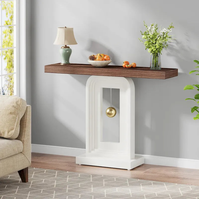 Console moderne à piètement géométrique, table d'appoint étroite de 100 cm (39,4 pouces) avec décor doré, idéale pour le salon, l'entrée ou le couloir.