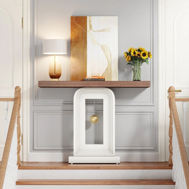 Console moderne à piètement géométrique, table d'appoint étroite de 100 cm (39,4 pouces) avec décor doré, idéale pour le salon, l'entrée ou le couloir.