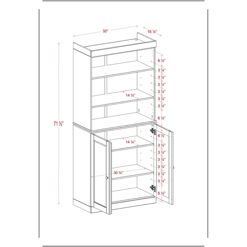 Armoire de cuisine 32 pouces (81 cm) en bois massif avec 2 portes, 100 % bois massif, par Palace Imports