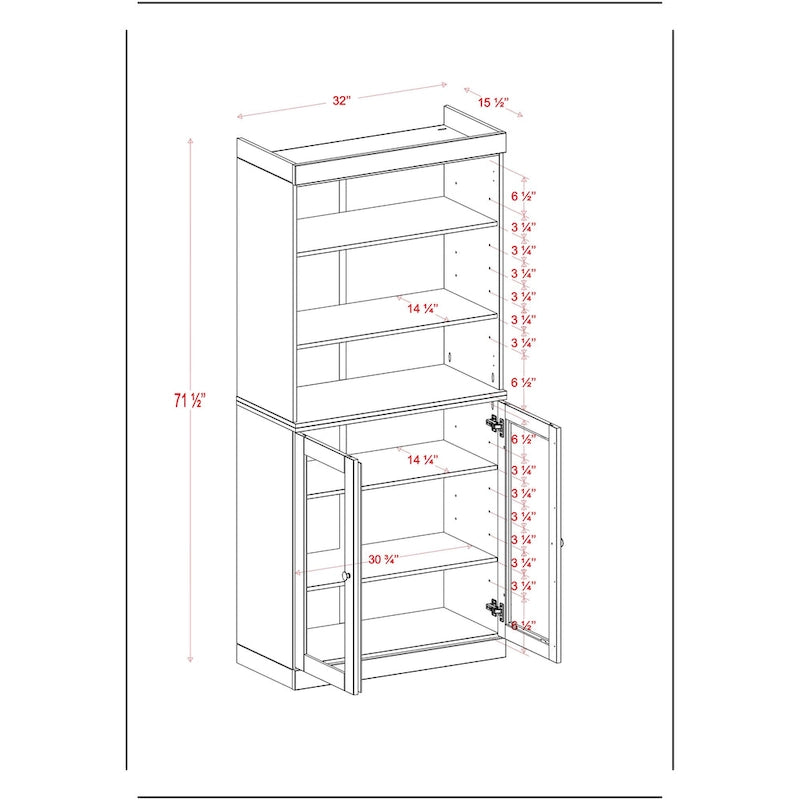 Armoire de cuisine 32 pouces (81 cm) en bois massif avec 2 portes, 100 % bois massif, par Palace Imports