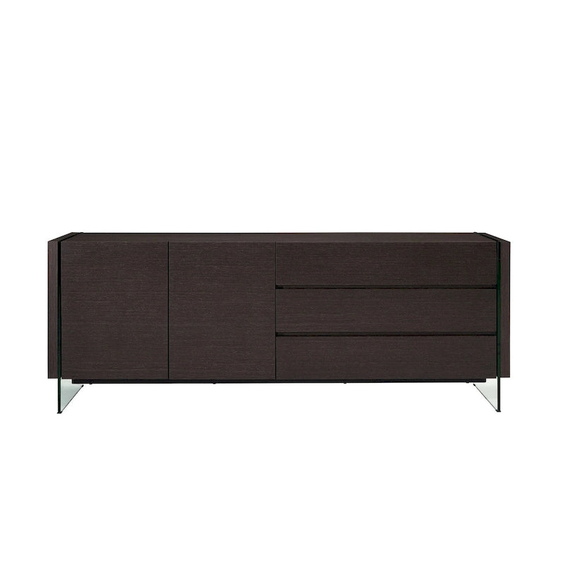 Buffet-vendeur IL VETRO en laque blanche brillante avec verre transparent.