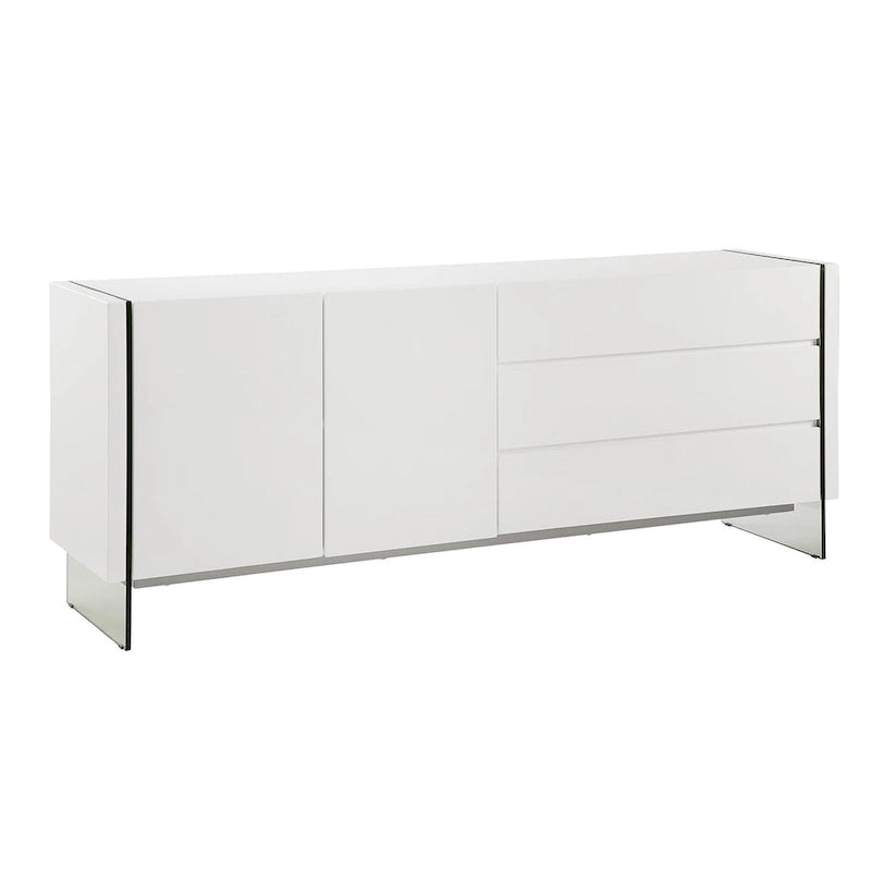 Buffet-vendeur IL VETRO en laque blanche brillante avec verre transparent.