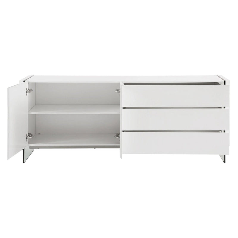 Buffet-vendeur IL VETRO en laque blanche brillante avec verre transparent.