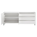 Buffet-vendeur IL VETRO en laque blanche brillante avec verre transparent.