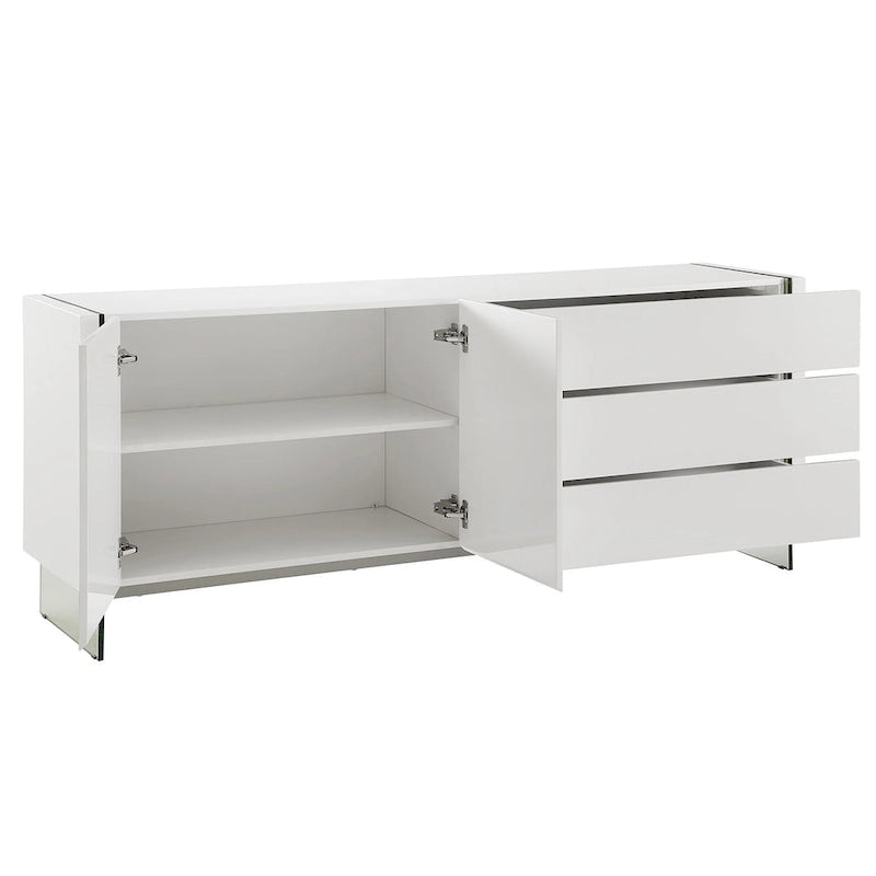 Buffet-vendeur IL VETRO en laque blanche brillante avec verre transparent.