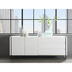 Buffet-vendeur IL VETRO en laque blanche brillante avec verre transparent.