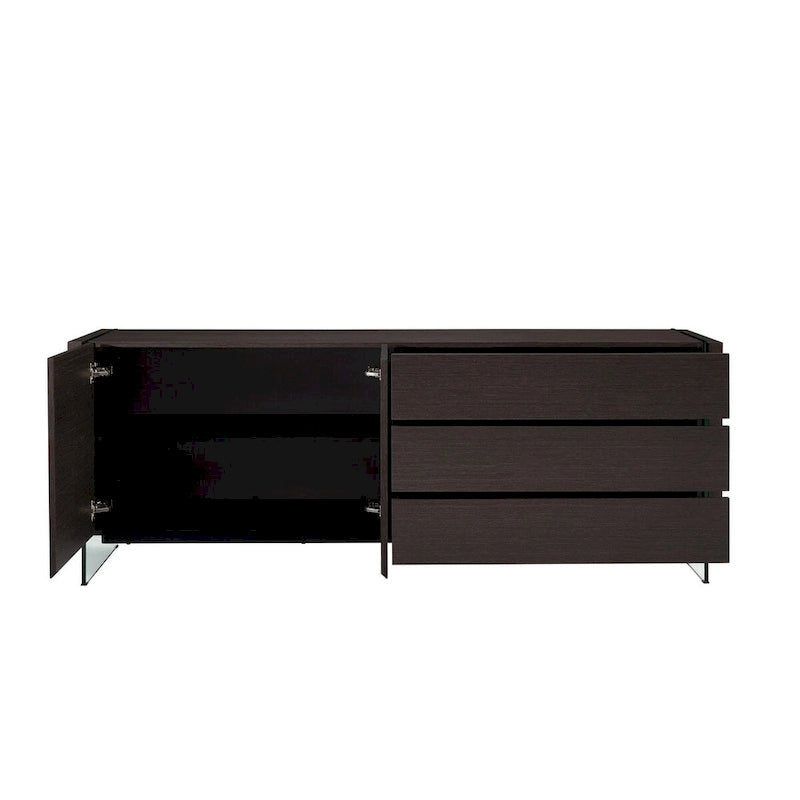 Buffet-vendeur IL VETRO en laque blanche brillante avec verre transparent.