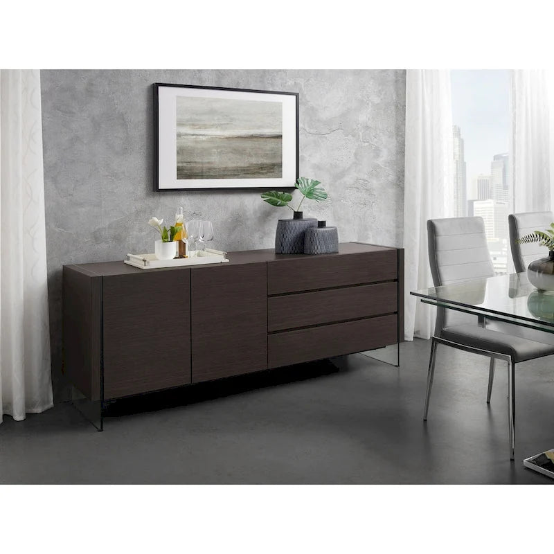 Buffet-vendeur IL VETRO en laque blanche brillante avec verre transparent.