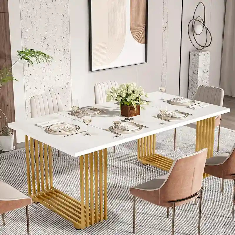 Table de salle à manger moderne pour 6 à 8 personnes, 180 cm de long, blanche.